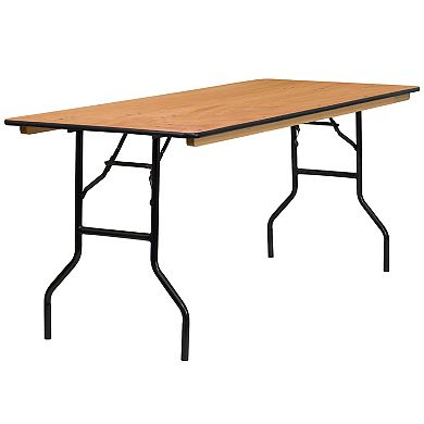 Emma and Oliver 6-Foot Rectangular Wood Folding Banquet Table with Clear Coated Finished Top