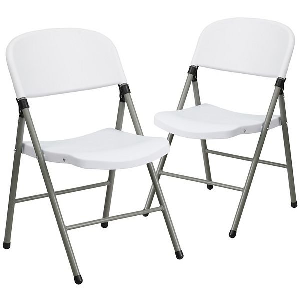 Emma and Oliver 2 Pack Commercial White Plastic Event Party Rental Folding Chair