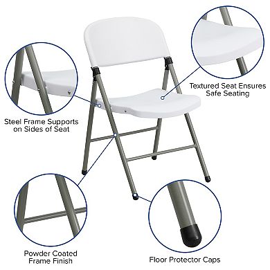 Emma and Oliver 2 Pack Commercial White Plastic Event Party Rental Folding Chair