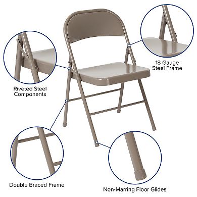 Emma and Oliver 4 Pack Double Braced Gray Metal Folding Chair