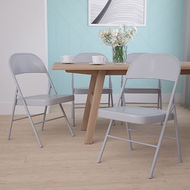 Emma and Oliver 4 Pack Double Braced Gray Metal Folding Chair