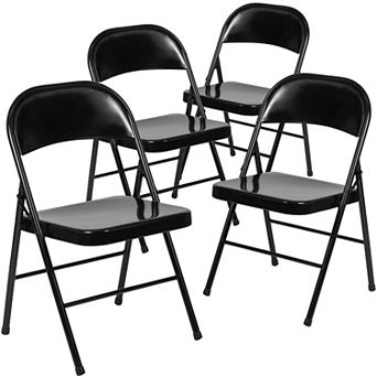 Emma and Oliver 4 Pack Double Braced Black Metal Folding Chair