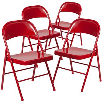 Emma and Oliver 4 Pack Double Braced Black Metal Folding Chair