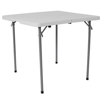 Emma and Oliver 2.79-Foot Square Bi-Fold Granite White Plastic Folding Table w/ Carrying Handle