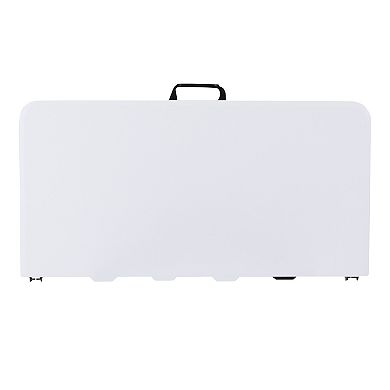 Emma and Oliver 2.79-Foot Square Bi-Fold Granite White Plastic Folding Table w/ Carrying Handle