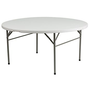 Emma and Oliver 5-Foot Round Bi-Fold Granite White Plastic Folding Table with Carrying Handle