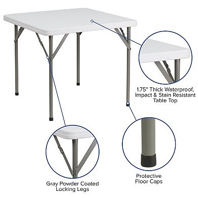 Emma and Oliver 2.85-Foot Square Granite White Plastic Folding Table - Event Folding Table