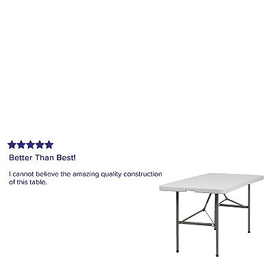 Emma and Oliver 5-Foot Bi-Fold Granite White Plastic Folding Table with Handle - Event Table