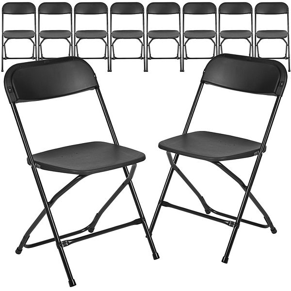 Emma and Oliver Set of 10 Brown Stackable Folding Plastic Chairs - 650 LB Weight Capacity - Black