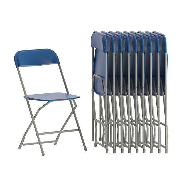 Emma and Oliver Set of 10 Brown Stackable Folding Plastic Chairs - 650 LB Weight Capacity - Blue