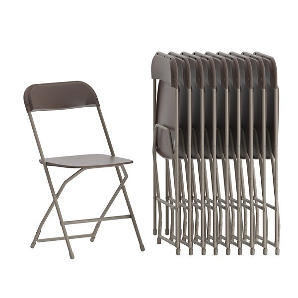 Emma and Oliver Set of 10 Brown Stackable Folding Plastic Chairs - 650 LB Weight Capacity - Brown