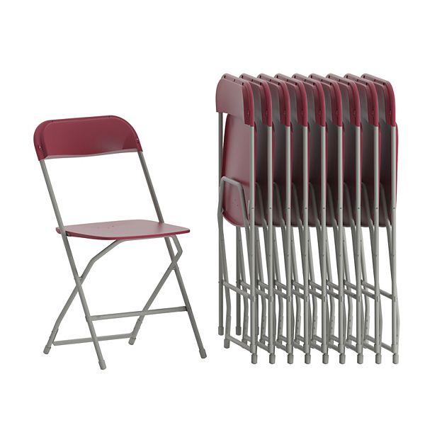 Emma and Oliver Set of 10 Brown Stackable Folding Plastic Chairs - 650 LB Weight Capacity - Red