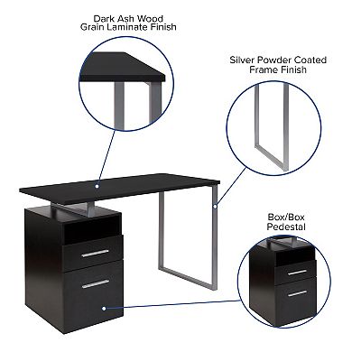 Emma and Oliver Light Ash Wood Grain Finish Computer Desk with Two Drawers