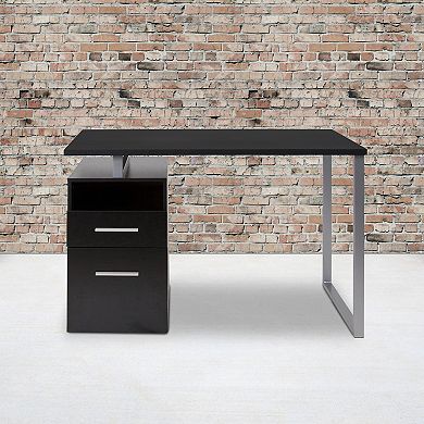 Emma and Oliver Light Ash Wood Grain Finish Computer Desk with Two Drawers