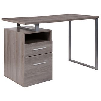 Emma and Oliver Light Ash Wood Grain Finish Computer Desk with Two Drawers
