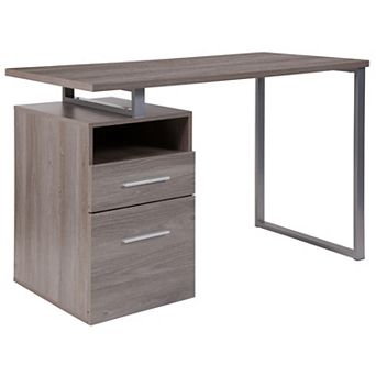 Emma and Oliver Light Ash Wood Grain Finish Computer Desk with Two Drawers