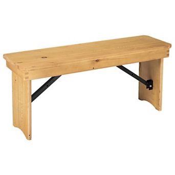 Emma and Oliver 40" x 12" Antique Rustic Solid Pine Folding Farm Bench - Portable Bench