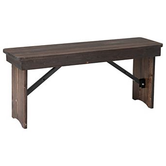 Emma and Oliver 40" x 12" Antique Rustic Solid Pine Folding Farm Bench - Portable Bench