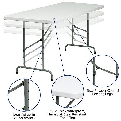 Emma and Oliver 6-Foot Height Adjustable Granite White Plastic Folding Event Table