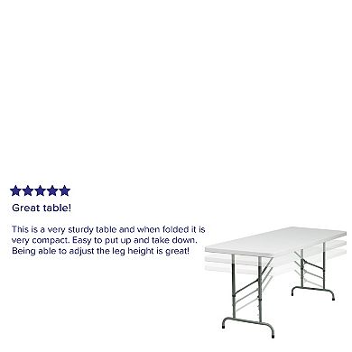 Emma and Oliver 6-Foot Height Adjustable Granite White Plastic Folding Event Table