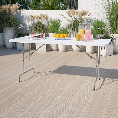 Emma and Oliver 6-Foot Height Adjustable Granite White Plastic Folding Event Table