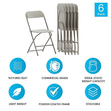 Emma and Oliver Folding Chair - Beige Plastic 6 Pack 650LB Weight Capacity - Event Chair
