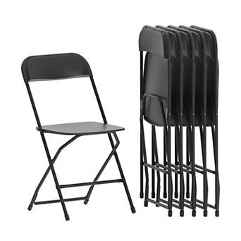 Emma and Oliver Folding Chair - Blue Plastic 6 Pack 650LB Weight Capacity - Event Chair