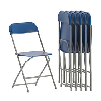 Emma and Oliver Folding Chair - Blue Plastic 6 Pack 650LB Weight Capacity - Event Chair