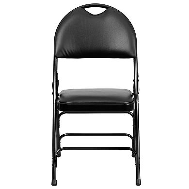 Emma and Oliver 2 Pack Easy-Carry Black Vinyl Metal Folding Chair