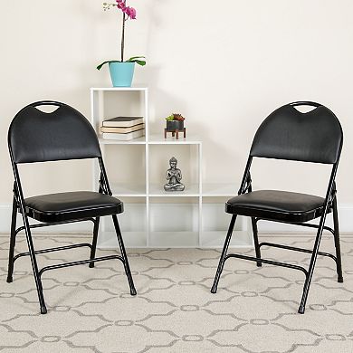 Emma and Oliver 2 Pack Easy-Carry Black Vinyl Metal Folding Chair