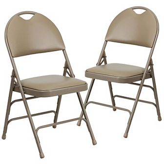 Emma and Oliver 2 Pack Easy-Carry Black Vinyl Metal Folding Chair