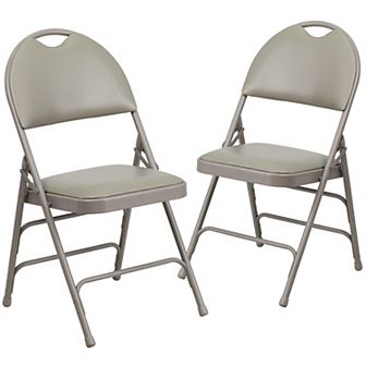 Emma and Oliver 2 Pack Easy-Carry Black Vinyl Metal Folding Chair