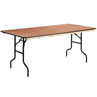 Emma and Oliver 6-Foot Rectangular Wood Folding Banquet Table with Clear Coated Finished Top