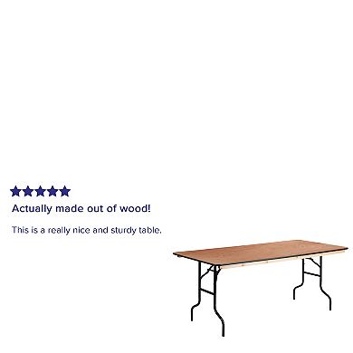 Emma and Oliver 6-Foot Rectangular Wood Folding Banquet Table with Clear Coated Finished Top