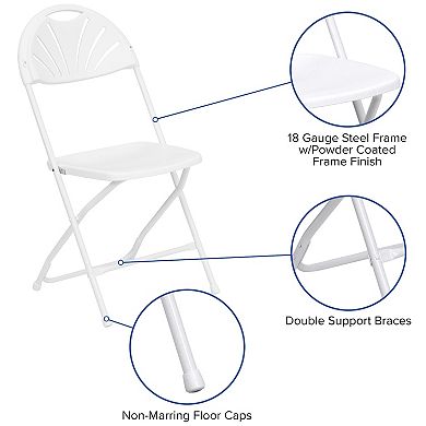 Emma and Oliver 8 Pack 650 lb. Capacity White Plastic Fan Back Folding Chair