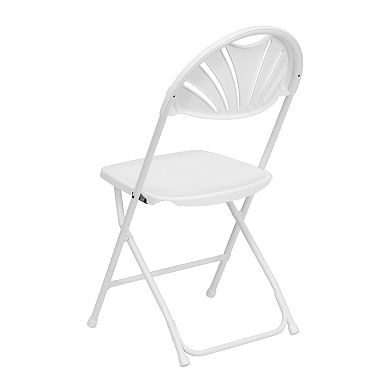 Emma and Oliver 8 Pack 650 lb. Capacity White Plastic Fan Back Folding Chair