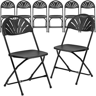 Emma and Oliver 8 Pack 650 lb. Capacity Black Plastic Fan Back Folding Chair