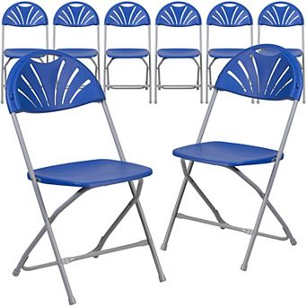 Emma and Oliver 8 Pack 650 lb. Capacity Black Plastic Fan Back Folding Chair