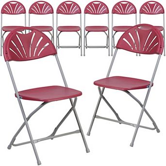 Emma and Oliver 8 Pack 650 lb. Capacity Black Plastic Fan Back Folding Chair