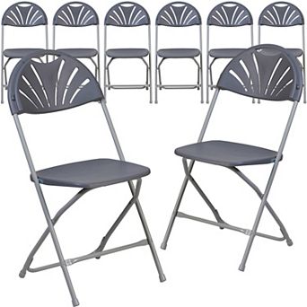 Emma and Oliver 8 Pack 650 lb. Capacity Black Plastic Fan Back Folding Chair