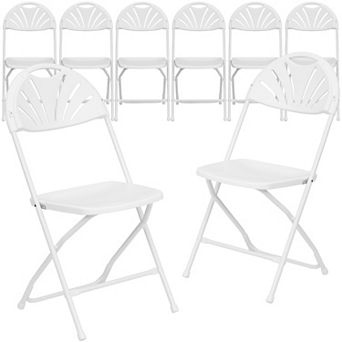 Emma and Oliver 8 Pack 650 lb. Capacity Black Plastic Fan Back Folding Chair