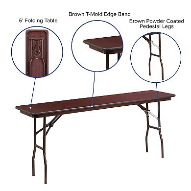 Emma and Oliver 6-Foot Mahogany Melamine Laminate Folding Training/Seminar Table - Event Table