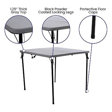Emma and Oliver 2.83-Foot Square Bi-Fold Gray Plastic Folding Table with Carrying Handle