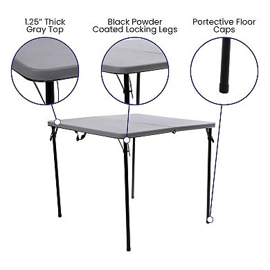 Emma and Oliver 2.83-Foot Square Bi-Fold Dark Gray Plastic Folding Table with Carrying Handle