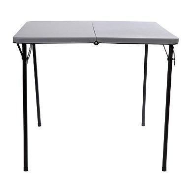 Emma and Oliver 2.83-Foot Square Bi-Fold Gray Plastic Folding Table with Carrying Handle