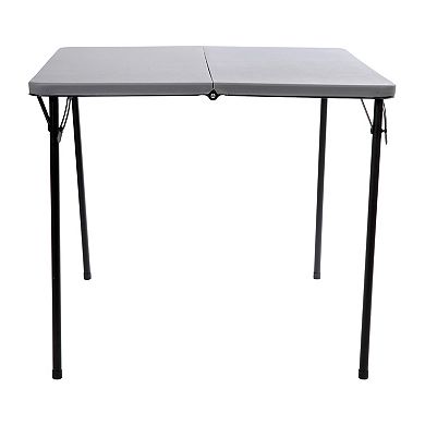 Emma and Oliver 2.83-Foot Square Bi-Fold Dark Gray Plastic Folding Table with Carrying Handle