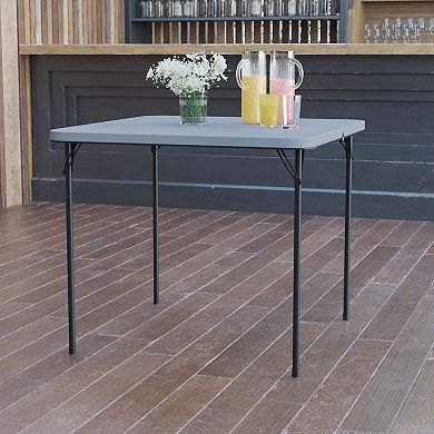 Emma and Oliver 2.83-Foot Square Bi-Fold Gray Plastic Folding Table with Carrying Handle