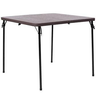 Emma and Oliver 2.83-Foot Square Bi-Fold Gray Plastic Folding Table with Carrying Handle