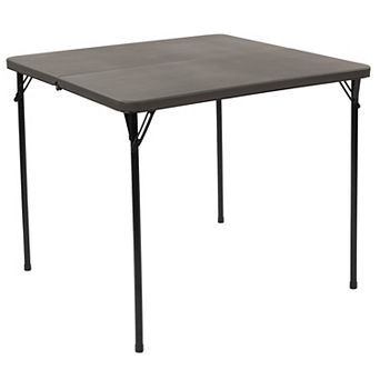 Emma and Oliver 2.83-Foot Square Bi-Fold Gray Plastic Folding Table with Carrying Handle