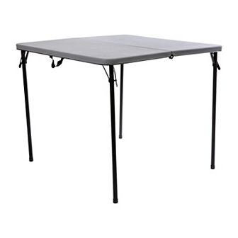 Emma and Oliver 2.83-Foot Square Bi-Fold Gray Plastic Folding Table with Carrying Handle